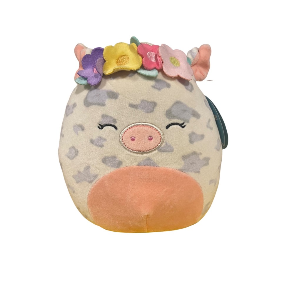 Squishmallows Rosie the Pig 8 Inch Grey Spotted Floral Crown Plush Kellytoy NWT